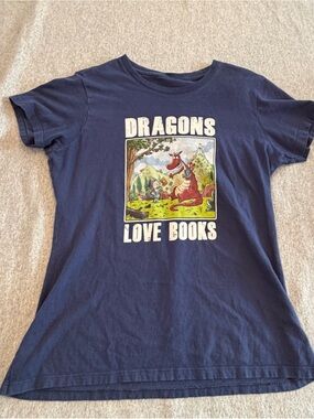 Girl’s Navy 'Dragons Love Books' Graphic Tee